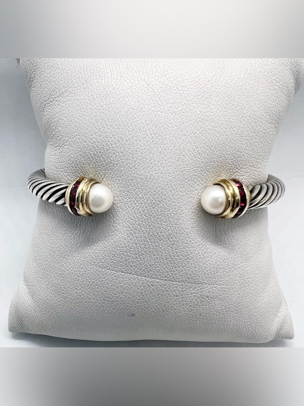David Yurman 5mm Pearl Bracelet With Ruby And Gold - Picture 3 of 11
